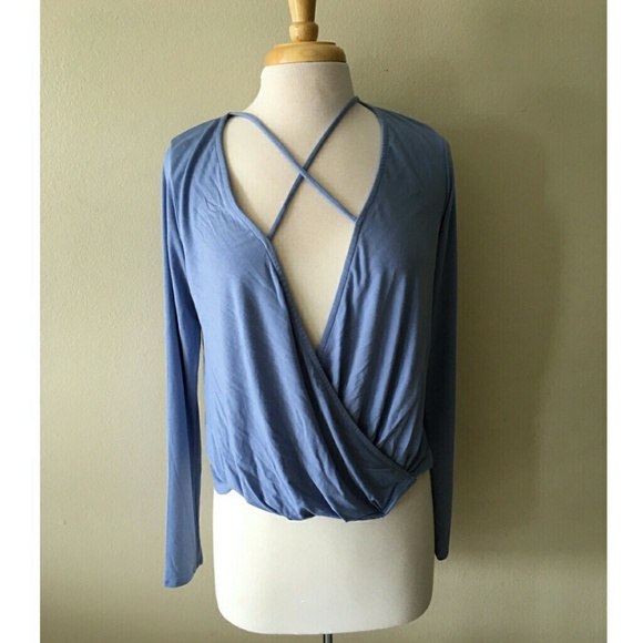FRANCESCA'S OXFORD BLUE WOMEN BLOUSE TOP - Picture 2 of 4